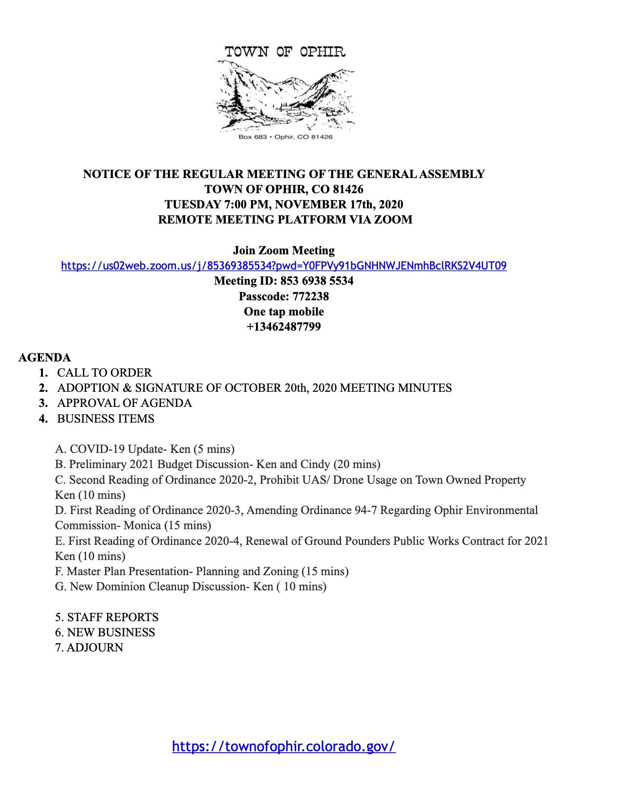 Nov 20th GA Agenda